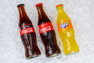 Coca Cola Coca-Cola products Fanta Sprite lemonade soft drink drinks bottle ice cube ice cubes in Germany