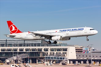 An Airbus A321 aircraft of Turkish Airlines with registration TC-JRH lands at Stuttgart airport