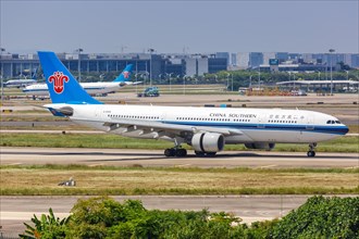 An Airbus A330-200 aircraft of China Southern Airlines with registration number B-6528 at Guangzhou Airport