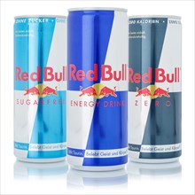 Red Bull Energy Drinks Products Lemonade Softdrink Drinks in Can Cutout isolated against a white background in Germany
