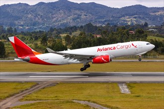 An Avianca Cargo Airbus A330-200F aircraft with registration N334QT lands at Medellin Rionegro Airport