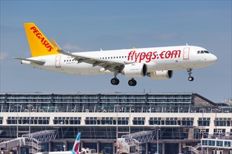 A Pegasus Airlines Airbus A320neo with registration TC-NBZ lands at Stuttgart Airport
