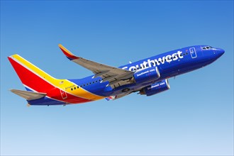 A Southwest Airlines Boeing 737-700 aircraft with registration number N744SW at Phoenix Airport