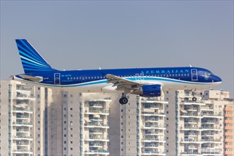 An Airbus A320 aircraft of Azerbaijan Airlines with registration number 4K-AZ79 lands at Tel Aviv Airport