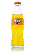 Fanta Orange lemonade soft drink beverage bottle cutout isolated against a white background in Germany