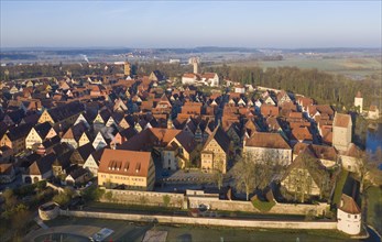 Aerial view of the medieval town of Dinkelsbuehl with hospital and Rothenburg Gate