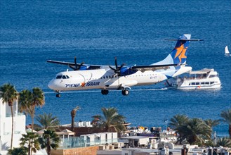 An Israir ATR 72-500 aircraft with registration number 4X-ATI lands at Eilat Airport