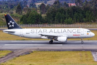 An Avianca Airbus A320 aircraft with registration N195AV in European Starling Alliance special livery at Medellin Rionegro Airport