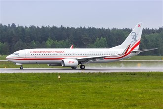 A Boeing 737-800 aircraft of Rzeczpospolita Polska with registration number 0110 at Gdansk Lech Walesa Airport Gdansk