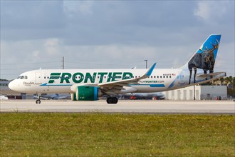 An Airbus A320neo aircraft of Frontier Airlines with registration N312FR at Miami Airport