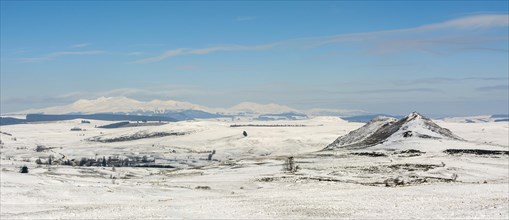 Mont Chabrut in winter on the Cezallier plateau in the Auvergne volcanoes regional natural park
