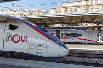 French TGV and German ICE high speed train HGV at Paris Est Station in Paris