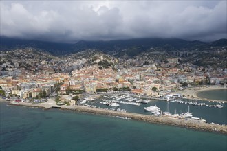 Aerial view Sanremo with harbour