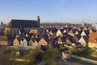 Aerial view medieval town Dinkelsbuehl with cathedral St