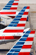 Tails of American Airlines aircraft at Phoenix Airport