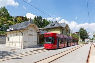Stubaitalbahn Innsbruck tram Bombardier tram local traffic at the stop Fulpmes