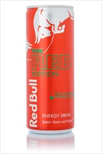 Red Bull Energy Drink The Red Edition watermelon lemonade soft drink beverage in can cropped isolated against a white background in Germany