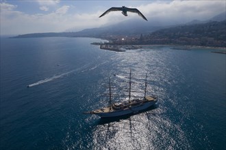 Aerial view sailing ship Sea Cloud II