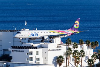 An Arkia Embraer 195 with registration 4X-EMF lands at Eilat Airport