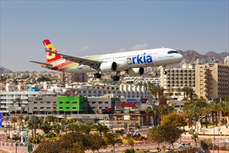 An Arkia Airbus A321neo with the registration number 4X-AGK lands at Eilat Airport