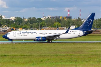 A Boeing 737-800 aircraft of Blue Panorama Airlines with registration number 9H-FSJ at Warsaw Airport