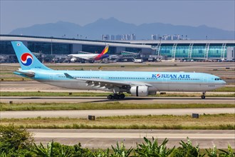 An Airbus A330-300 aircraft of Korean Air with registration number HL7720 at Guangzhou airport