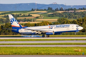A Boeing 737-800 aircraft of SunExpress with registration TC-SOH at Stuttgart airport