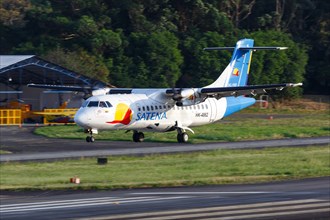 A Satena ATR 42-500 aircraft with registration HK-4862 lands at Medellin airport