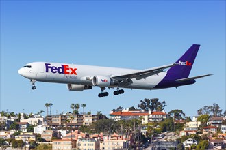 A FedEx Express Boeing 767-300F with the registration N138FE lands at San Diego Airport