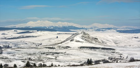 Mont Chabrut in winter on the Cezallier plateau in the Auvergne volcanoes regional natural park