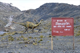 Life-size figure of a dinosaur at the highest site in the world