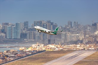 Iraqi Airways Boeing 737-800 aircraft with registration YI-ASR takes off from Beirut Airport