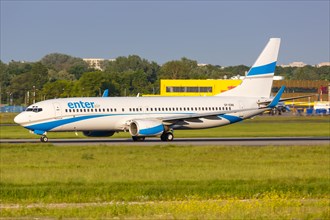 A Boeing 737-800 aircraft of Enter Air with registration SP-ENN at Warsaw Airport