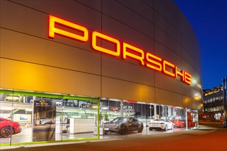 Porsche dealer Auto Autos Zuffenhausen modern architecture in Stuttgart