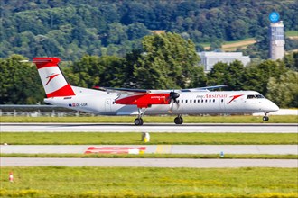 A Bombardier DHC-8-400 of Austrian Airlines with the registration OE-LGK at Stuttgart Airport