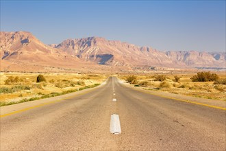 Endless road driving empty desert landscape boundless loneliness infinite distance in Israel