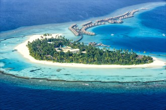 Island vacation paradise sea Halaveli Resort Ari Atoll aerial view tourism in Maldives