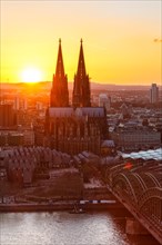 Cologne Cathedral Church Skyline City Sunset Bridge Rhine Hohenzollern Bridge in Cologne