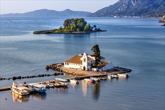 Vlachernon Vlacherna church Kanoni island travel travel sea boats boat on Corfu