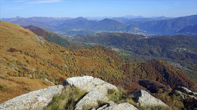 View from Monte Lema on the autumn landscape around Lugano and Lake Lugano