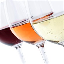 Wine glasses wine glasses white wine red wine rose square selective focus exempted isolated
