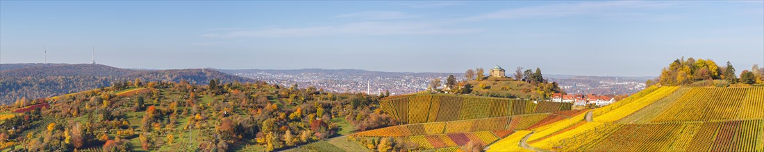 Grave chapel Wuerttemberg Rotenberg vineyards autumn panorama city trip in Stuttgart