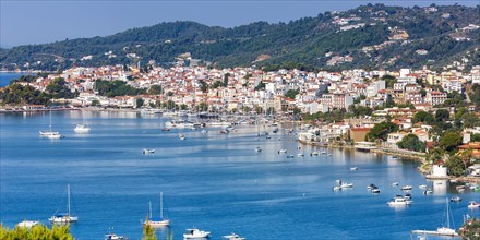 Island travel panorama city sea vacation mediterranean sea travel in Skiathos