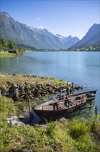 Rowing boat at lake Oldevatnet with Bergen