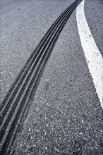 Tire tracks on a road
