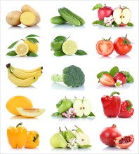 Fruit and vegetables fruits many apple tomatoes pear colors cropped isolated against a white background