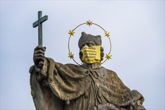 Statue on Old Main Bridge with Corona Everyday Mask