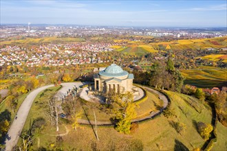 Grave chapel Wuerttemberg Rotenberg vineyards aerial view city trip in Stuttgart