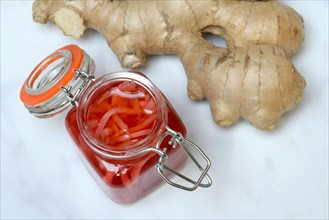 Pickled ginger in glass