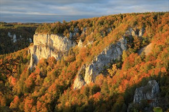 Limestone rock with mixed forest in autumn colours